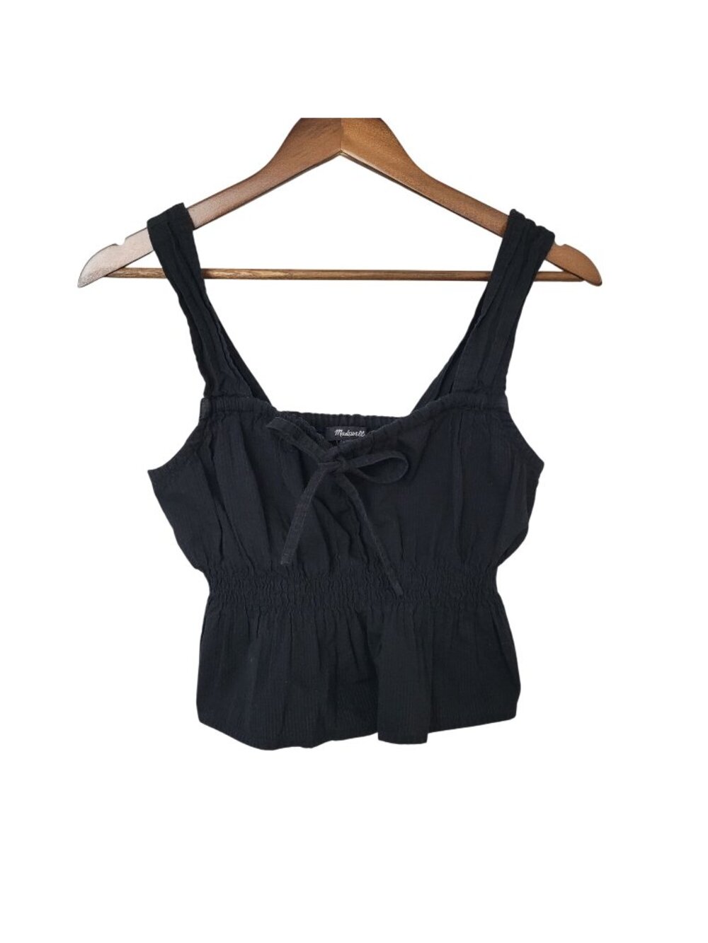 Madewell Smocked Tie-Front Tank Top Womens Size 4 Black Cotton Blend